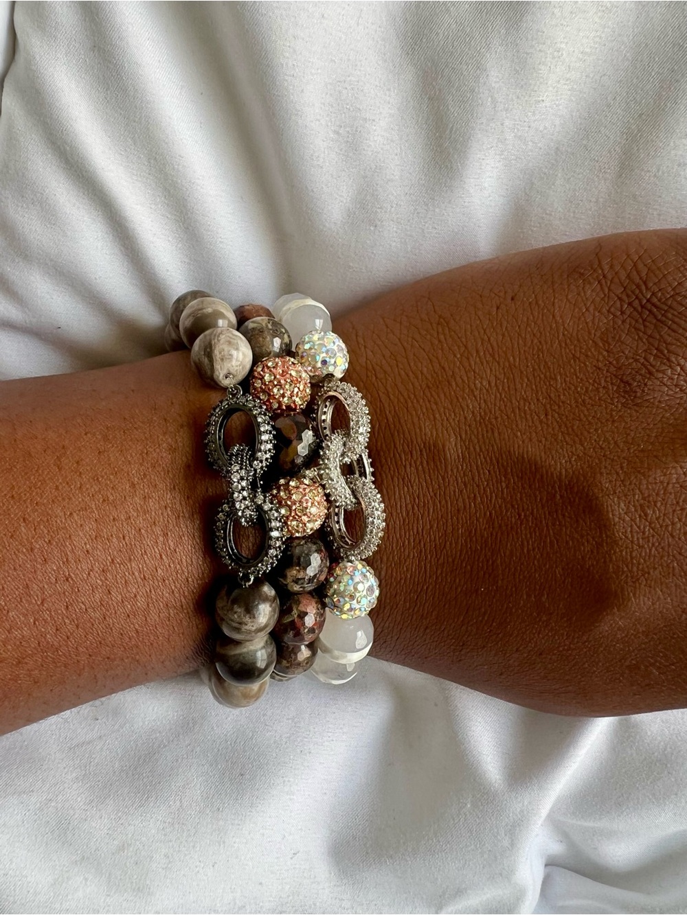 Handmade Glass & Crystal Beaded Bracelet Set ✨ Boho Chic Stack | Accent Beads |